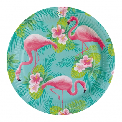 Papīra šķīvīši "Rozā flamingo" (8 gab/ 23 cm)